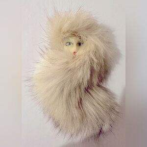 Vintage Faux Fur Painted Lady Face Brooch Pin